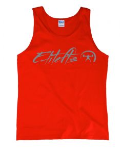 picture of tank top with a Script Saquatter decal on chest