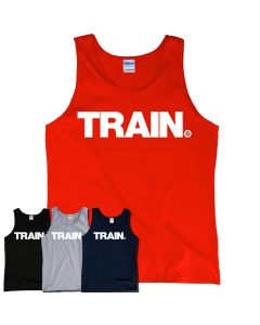 a tank top with the white Train logo on the chest