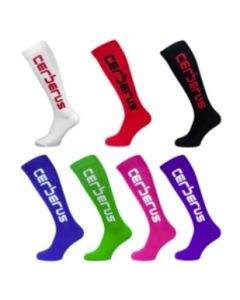 cerberus deadlift socks in a variety of colors; specifically white, red, black, blue, green, pink, and purple