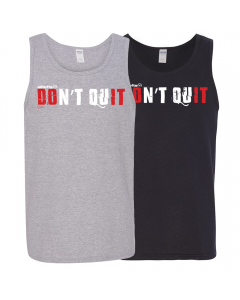 two tank tops, one gray and one black, with the "Don't Quit" decal on the chest
