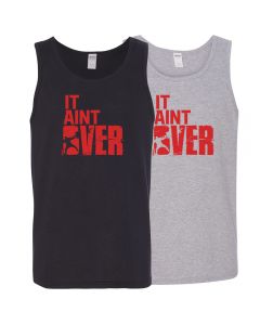 two tank tops, one gray and one black, with the "It Ain't Over" decal on the chest
