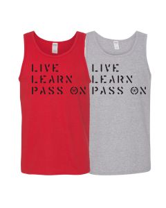 Live Learn Pass On decal on a tank top