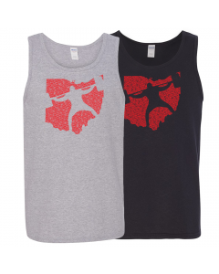 two tank tops, one black and one gray, with an Ohio Squatter decal on the chest