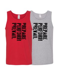 a tank top with the "Prepare, Perform, Prevail" decal on the chest