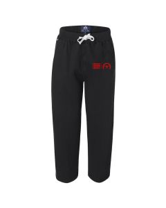 a pair of black small open bottom sweatpants with the Prepare Perform Prevail decal on the left side of the pants