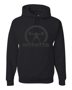 Black hoodie with black puffed crescent logo