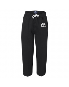 a pair of black sweatpants with the crescent decal on the left pant leg