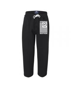a pair of black sweatpants with teh Strong(er) Nation decal on the left pant leg