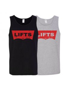 depiciton showing two tank tops with the Lift decal, one black and one gray