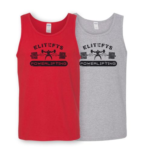 a tank top with a Powerlifting Bar 98 decal on the chest