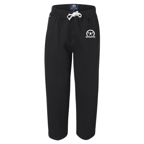 a pair of black sweatpants with the crescent decal on the left pant leg