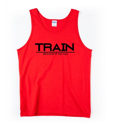 a tank top with a "Become Driven" Train decal
