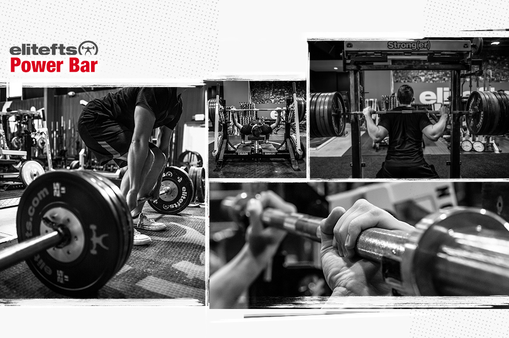 power bar picture collage showing lifter using bar