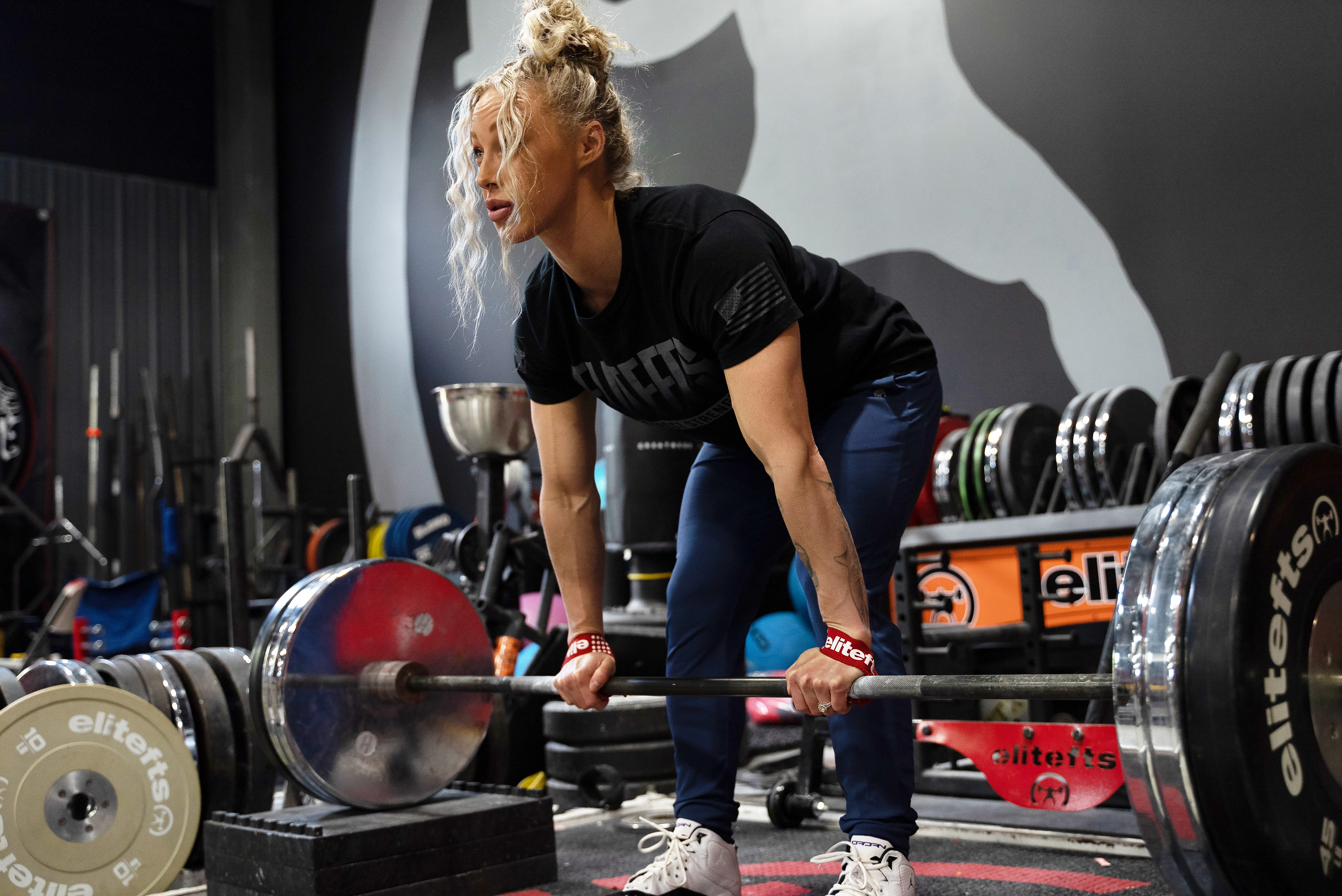 Lifter using elitefts grippy wrist straps