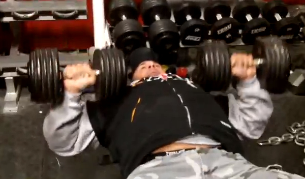 Dumbbell Bench Press - 2 half reps + a full rep w/ rotation