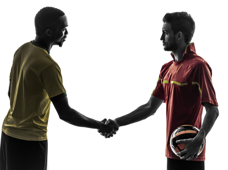 two men soccer player  handshake handshaking silhouette