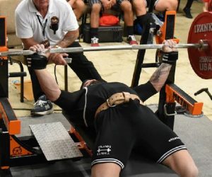 3/1- Shirted Benching with a catcher’s mitt for a hand.