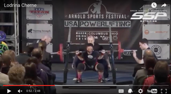 Gogginsforce lifter Lodrina Cherne at the Arnold 2016 USA Powerlifting Pro Raw Challenge