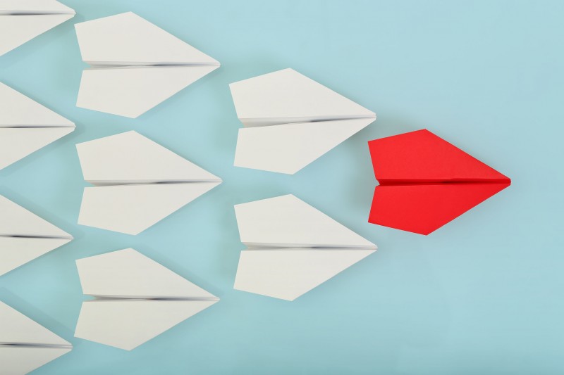 42303365 - red paper plane leading white ones, leadership concept