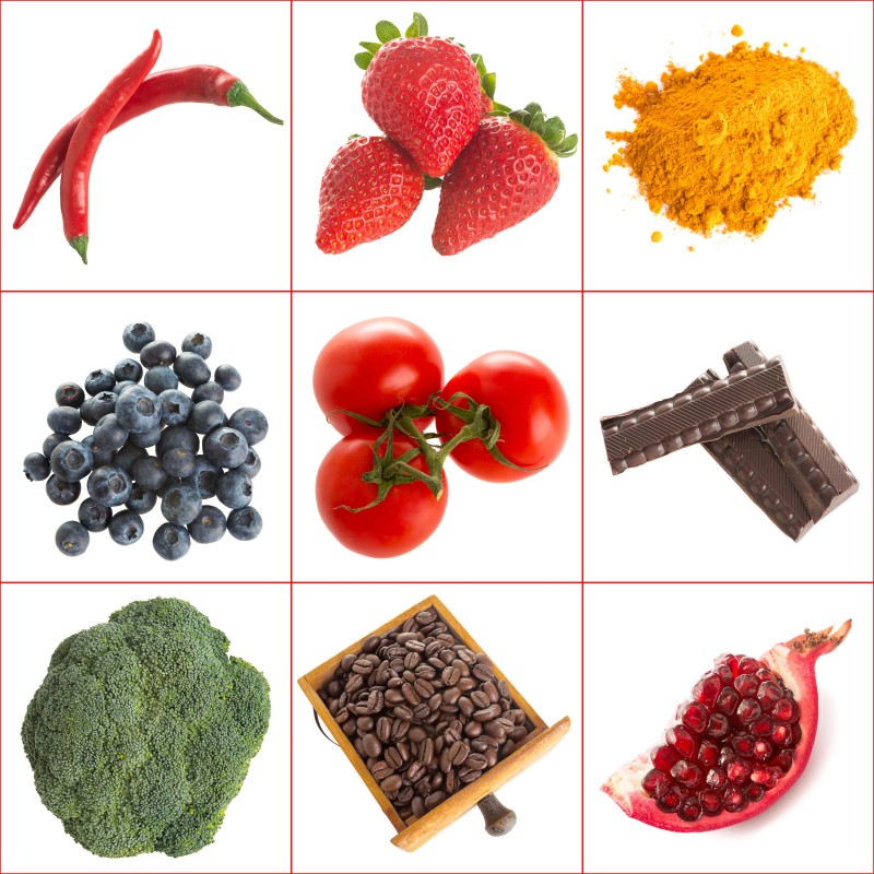 18845190 - variety of healthy antioxidants on a white background