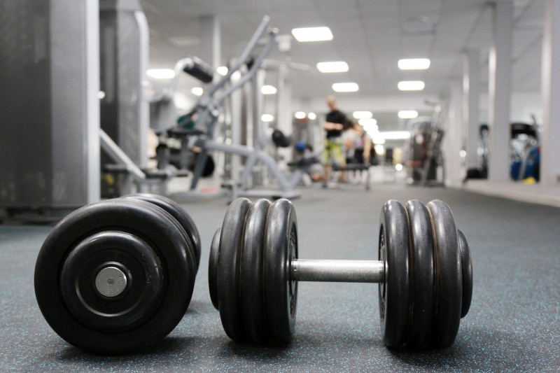 Dumbbells on floor in gym