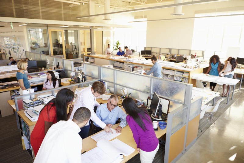 Interior Of Busy Modern Open Plan Office