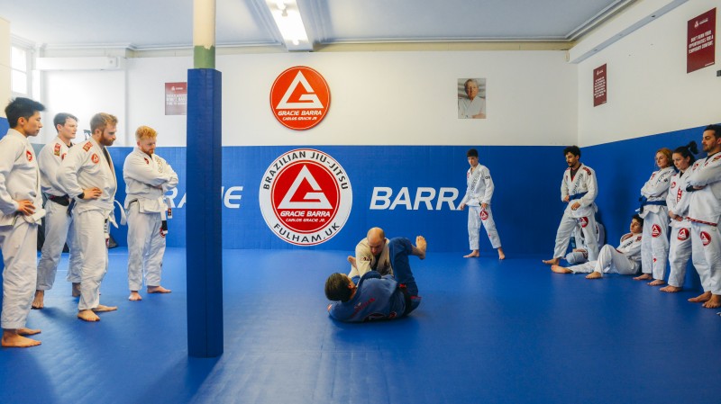 Brazilian Jiu Jitsu mixed martial arts grappling training at Fulham Gracie Barra academy in London, UK