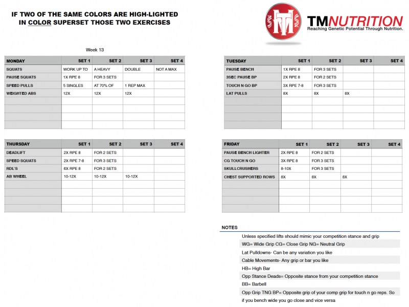 tm 15 week prep rpe 13