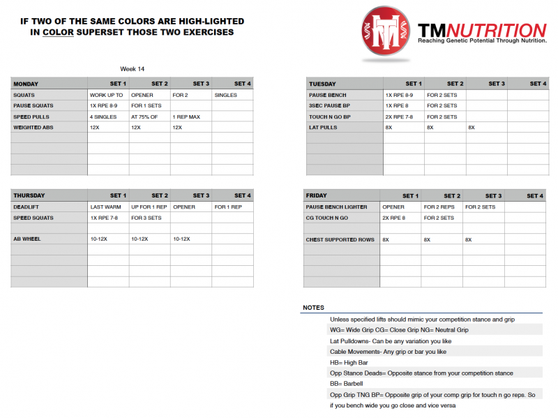 tm 15 week prep rpe 14